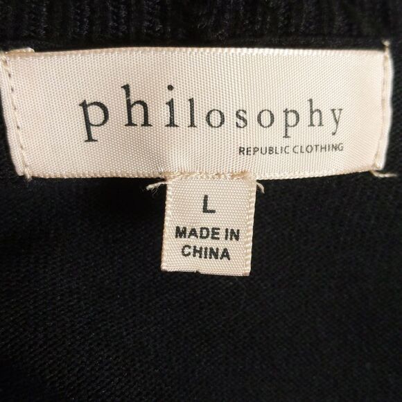 Philosophy Republic Clothing thin knit black open front cardigan sweater L - Picture 4 of 6